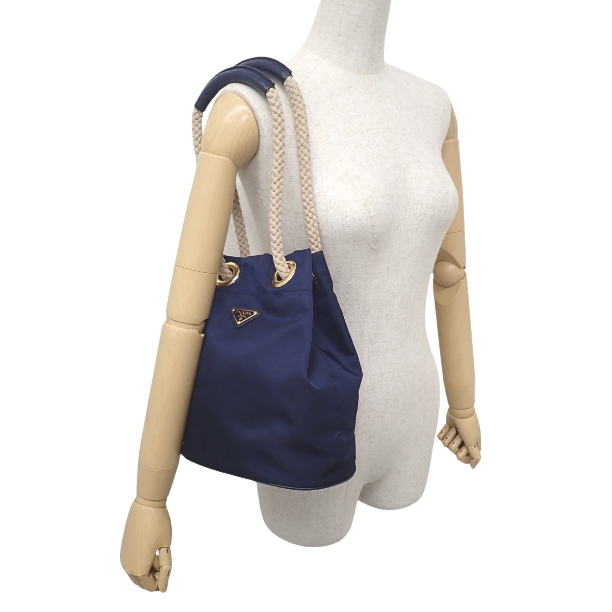 Marina Small Re-Nylon Bucket Bag, Navy Nylon, 1BE082
