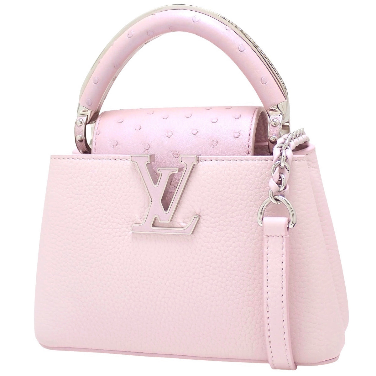 Capucine Mini, Ostrich, Taurillon Leather, Marshmallow/Baby Pink, N87203