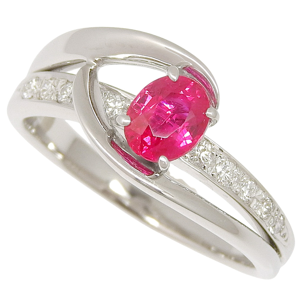 Intertwined Arms Ruby and Diamond Ring, Ruby 1.01ct, Diamond 0.17ct, Platinum Pt900
