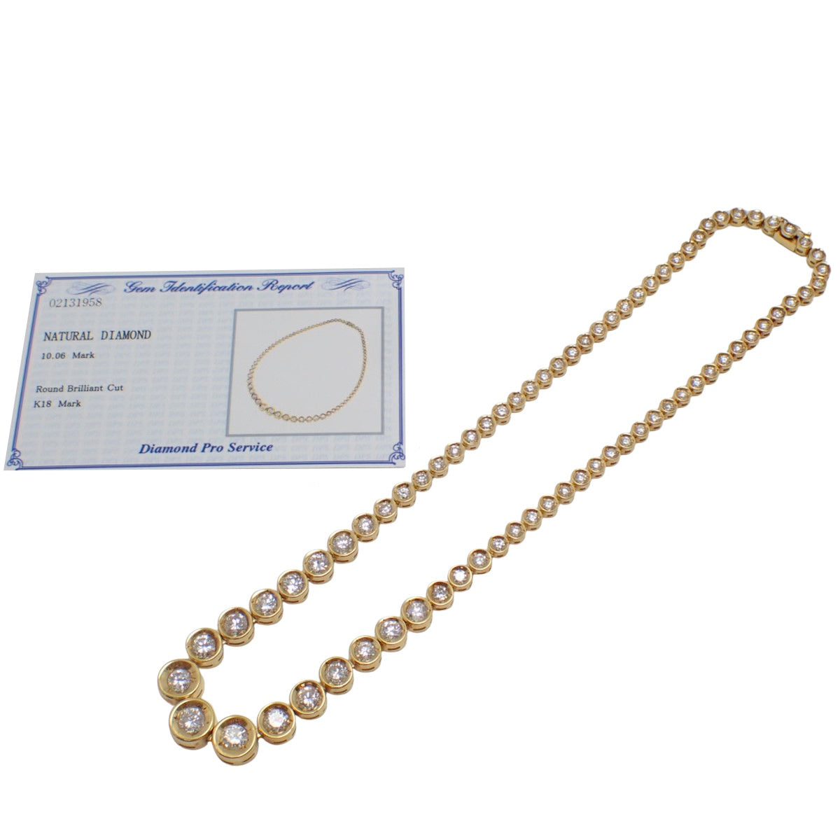 テニス ダイヤモンド ネックレス D10.06 イエローゴールド K18YG 36.3g
