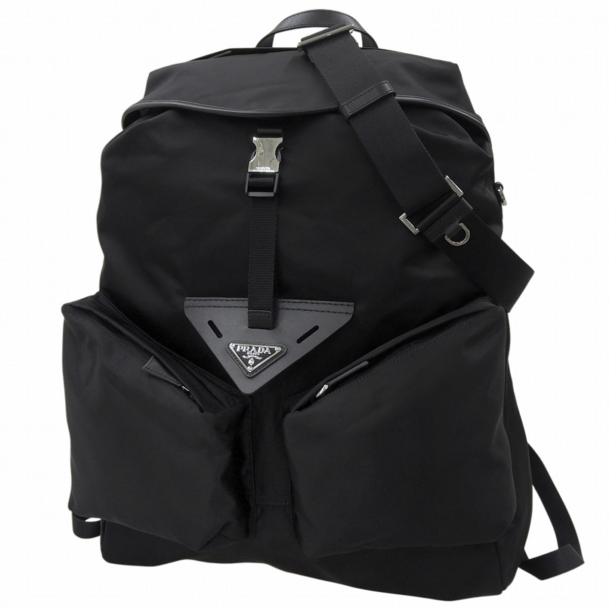 Re-Nylon x Leather Backpack, Nylon Leather, Black, 2VZ108