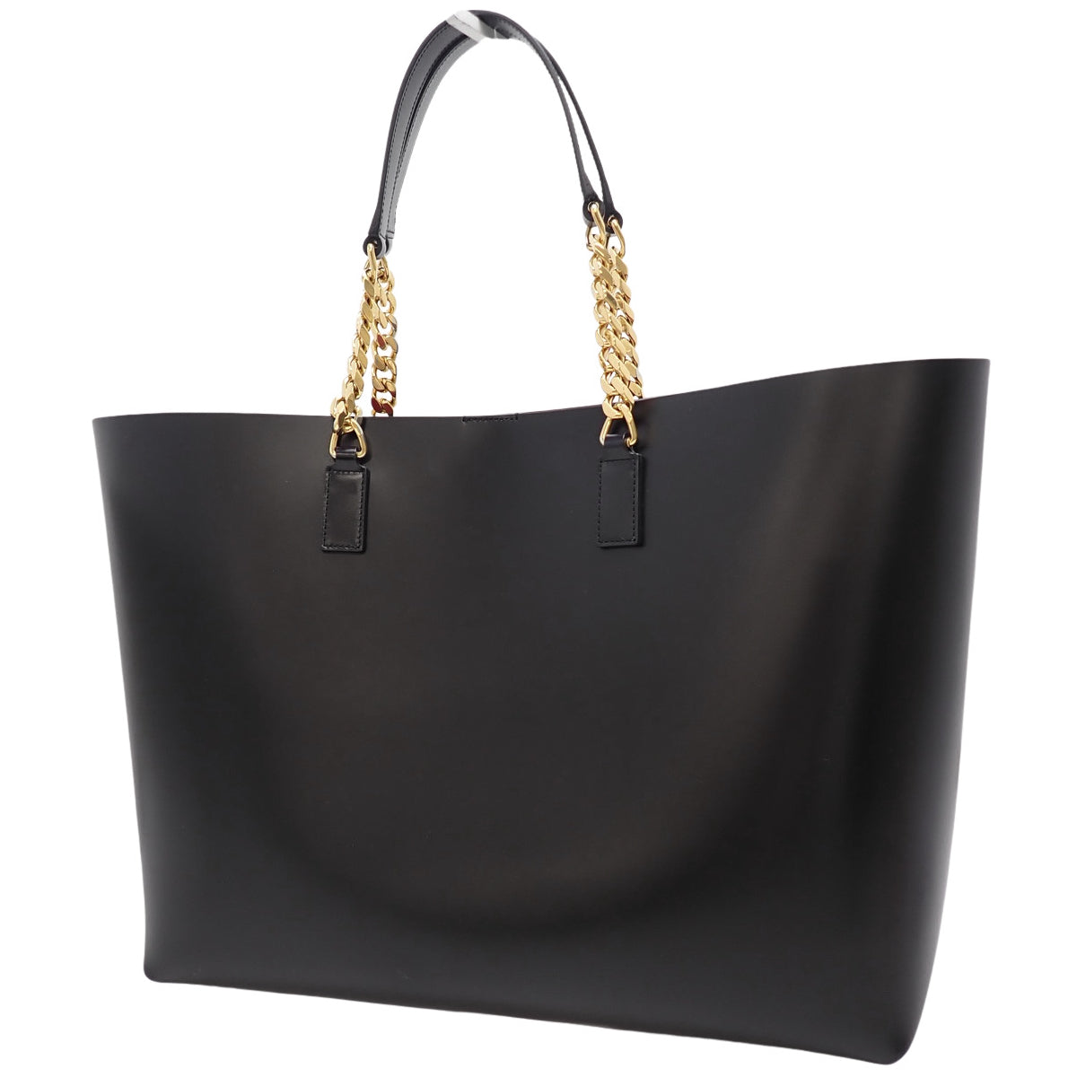 Chain tote bag, leather, black, pink