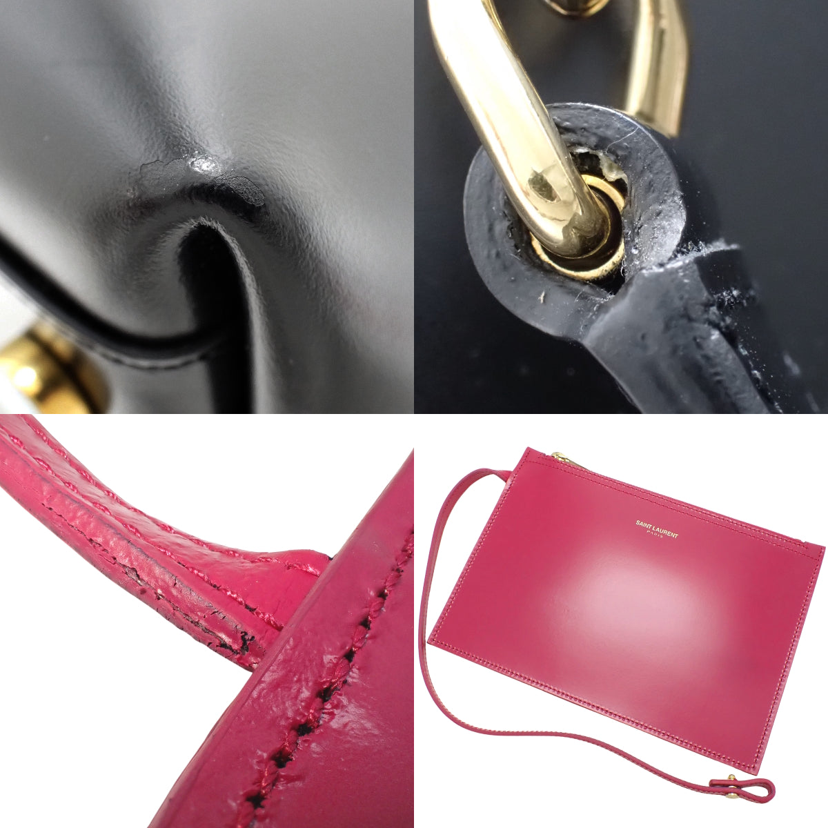 链条手提包 皮革 黑色 粉色