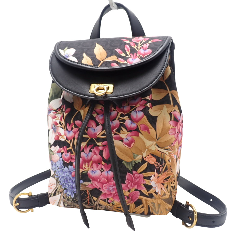 Gancini Backpack, Nylon & Calfskin, Black & Multicolor, 21 H987