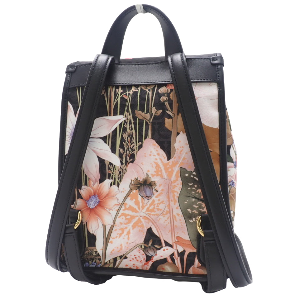 Gancini Backpack, Nylon & Calfskin, Black & Multicolor, 21 H987