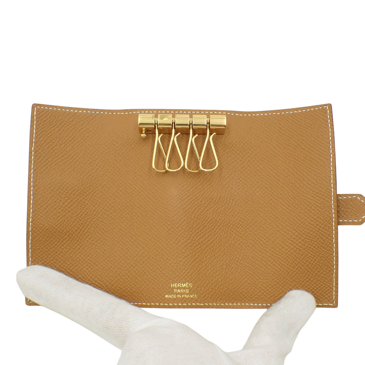 贝安钥匙包,小牛皮,金色,金色五金件,U刻印