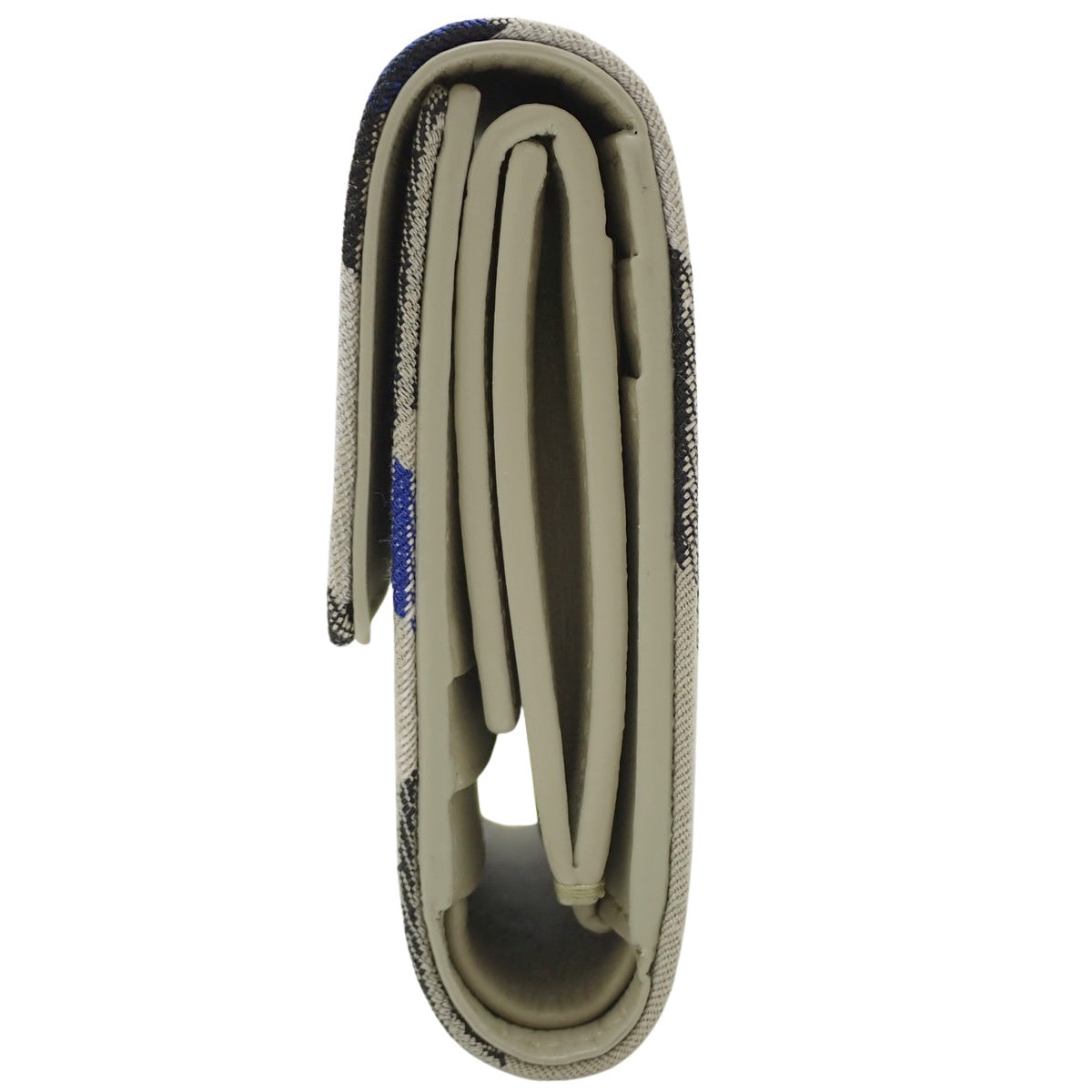 Check Pattern Tri-Fold Wallet, Cotton, Polyester, Leather, Beige, Black, Blue, 8086005