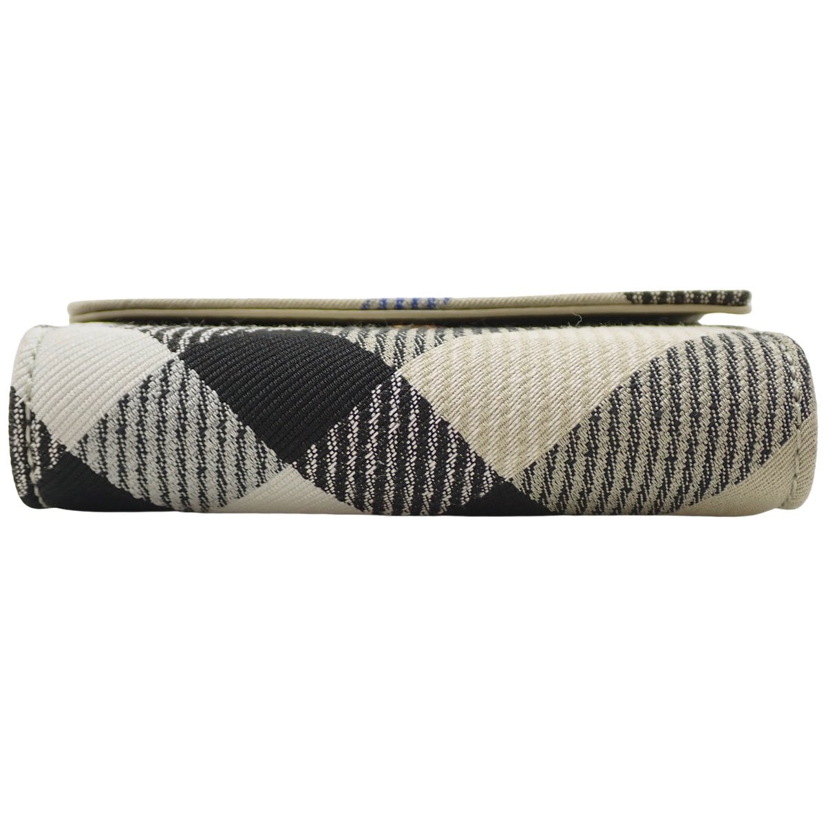 Check Pattern Tri-Fold Wallet, Cotton, Polyester, Leather, Beige, Black, Blue, 8086005