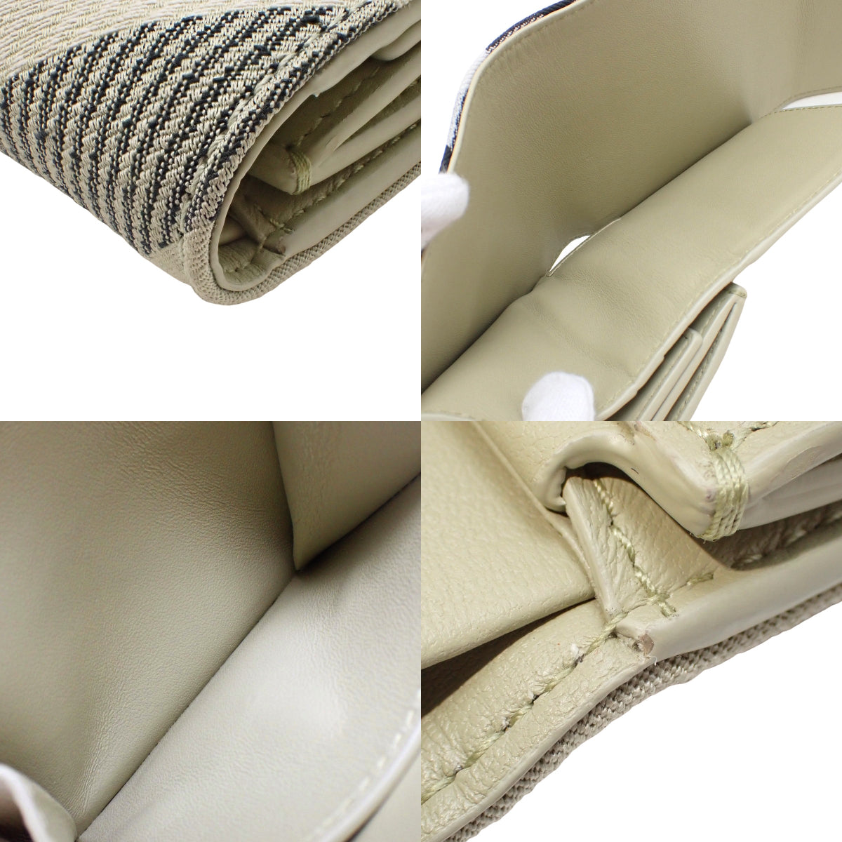 Check Pattern Tri-Fold Wallet, Cotton, Polyester, Leather, Beige, Black, Blue, 8086005