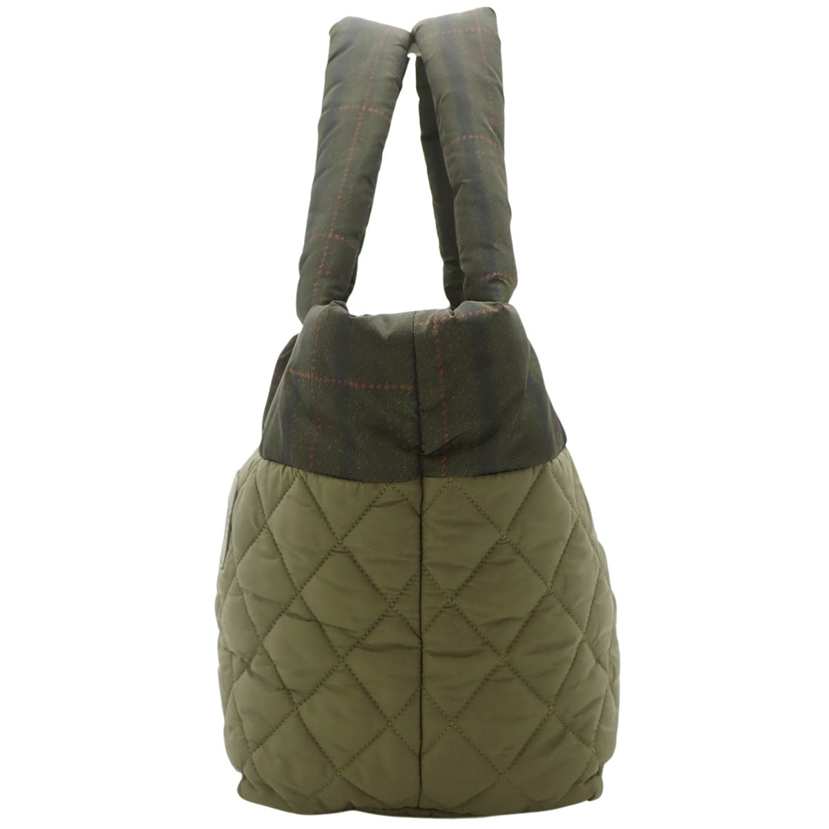 Cocoon Tote Bag, Nylon, Khaki/Beige, A48611, Check Pattern