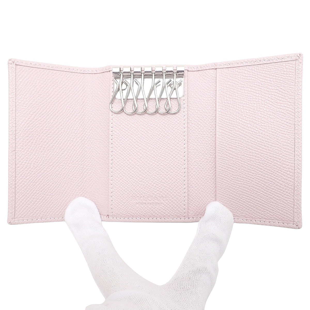 宝格丽宝格丽六连钥匙包,粒面皮革,粉色,30424