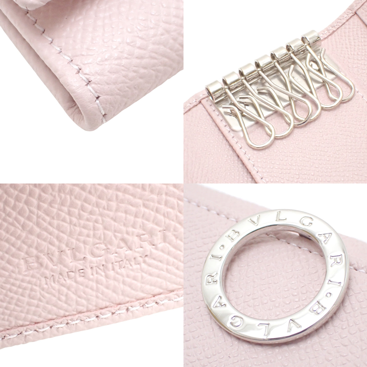 宝格丽宝格丽六连钥匙包,粒面皮革,粉色,30424