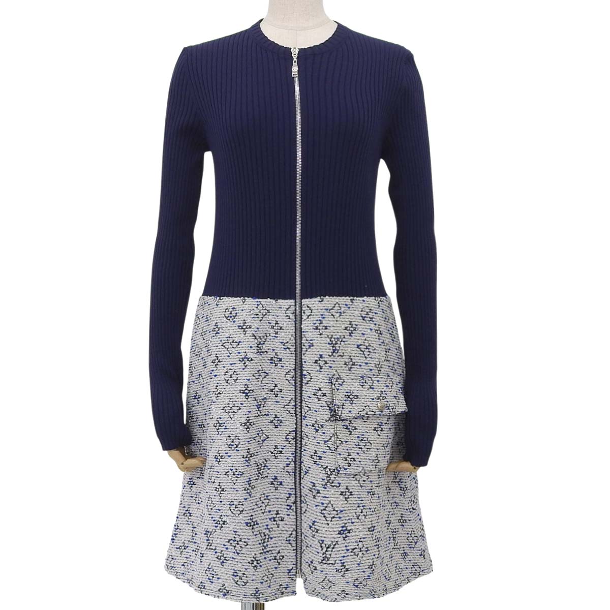 字母图案罗纹针织连衣裙,42码,粗花呢面料,全拉链,服装,时尚