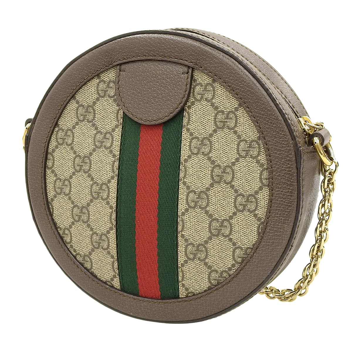Ophidia GG Mini Round Shoulder Bag in GG Supreme Canvas and Leather, Beige, Brown, and Green, 550618