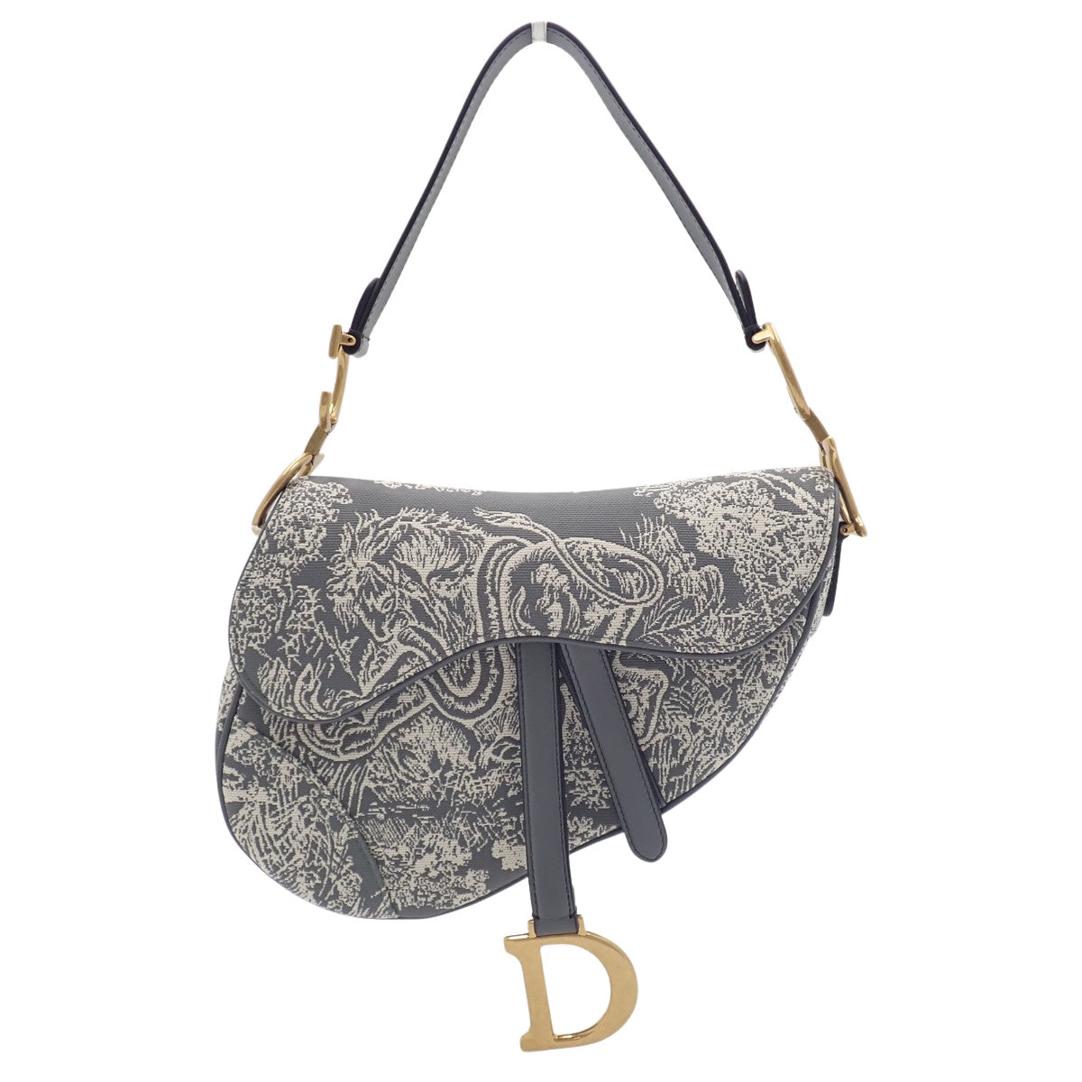 托瓦尔·德·茹伊 Saddle 包,棉质皮革,灰色,米白色