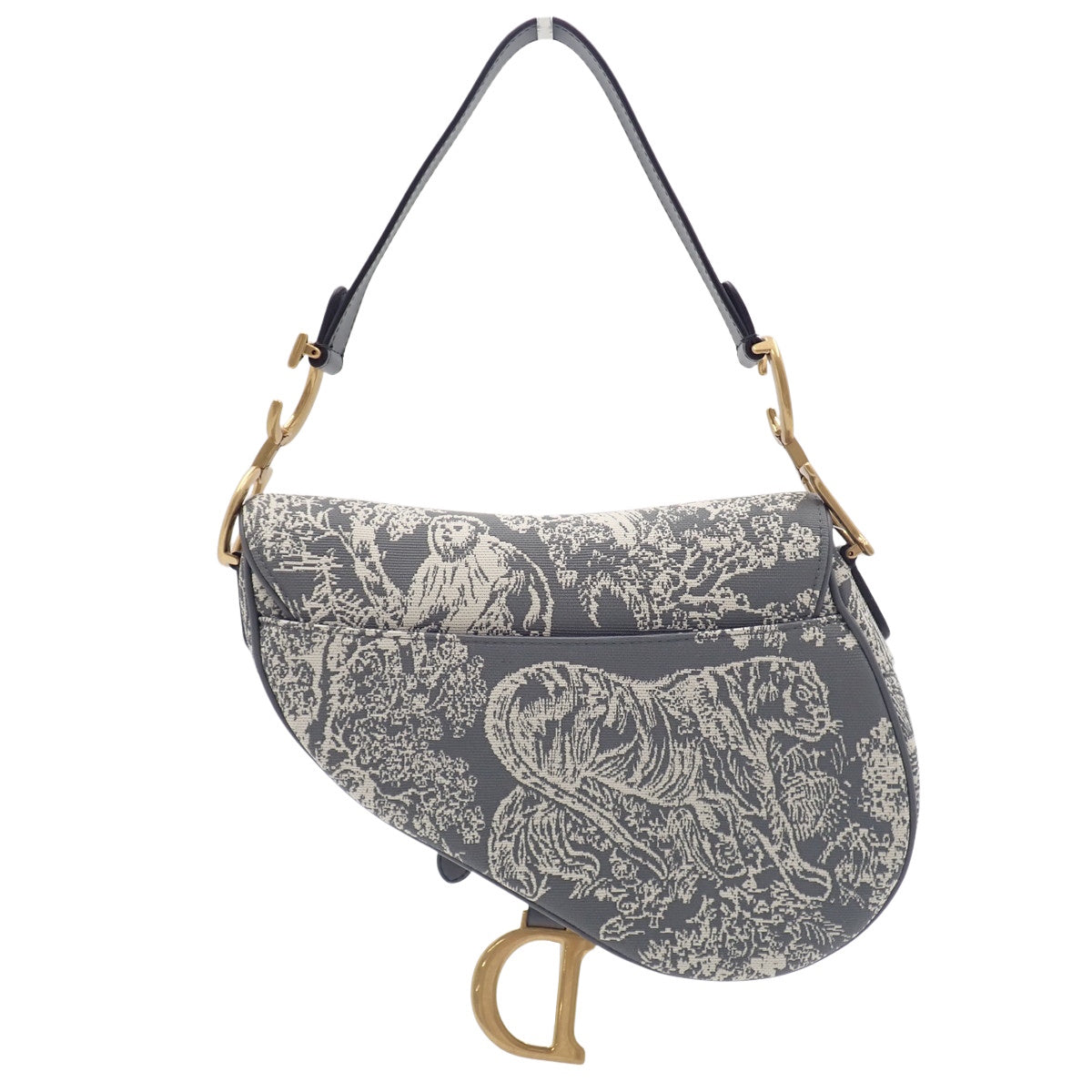 Toile de Jouy Saddle Bag, Cotton Leather, Gray, Off-White