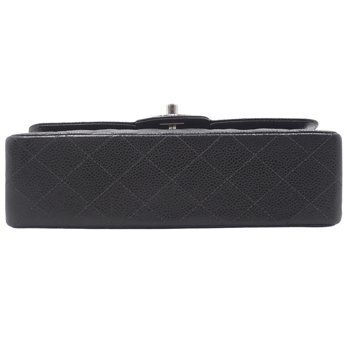 Matelasse Coco标志双层翻盖链条单肩包,鱼子酱纹皮革,黑色