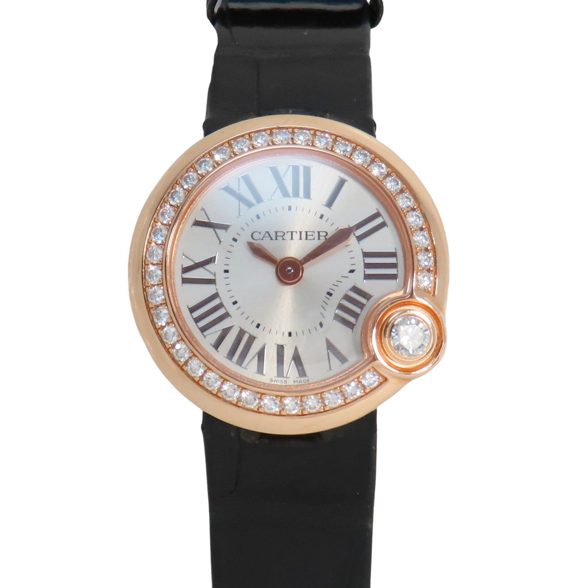 卡地亚蓝气球系列镶钻表圈 WJBL0006 PG/皮革银色石英女士腕表