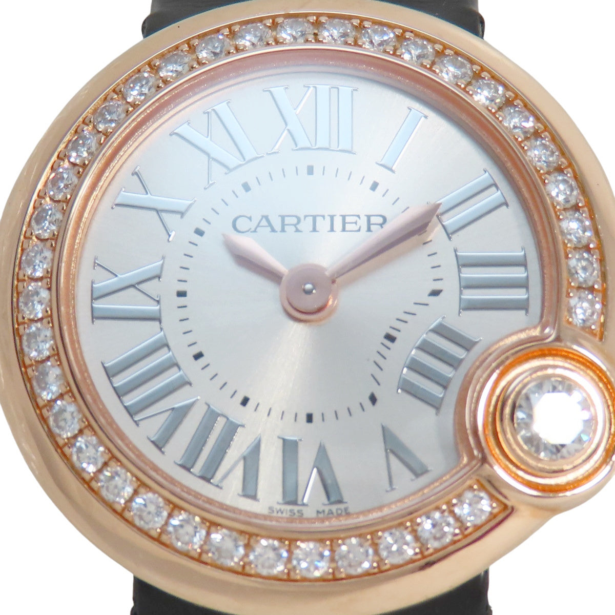 バロンブルー ドゥ カルティエ ダイヤベゼル WJBL0006 PG/革 シルバー クオーツ レディース
