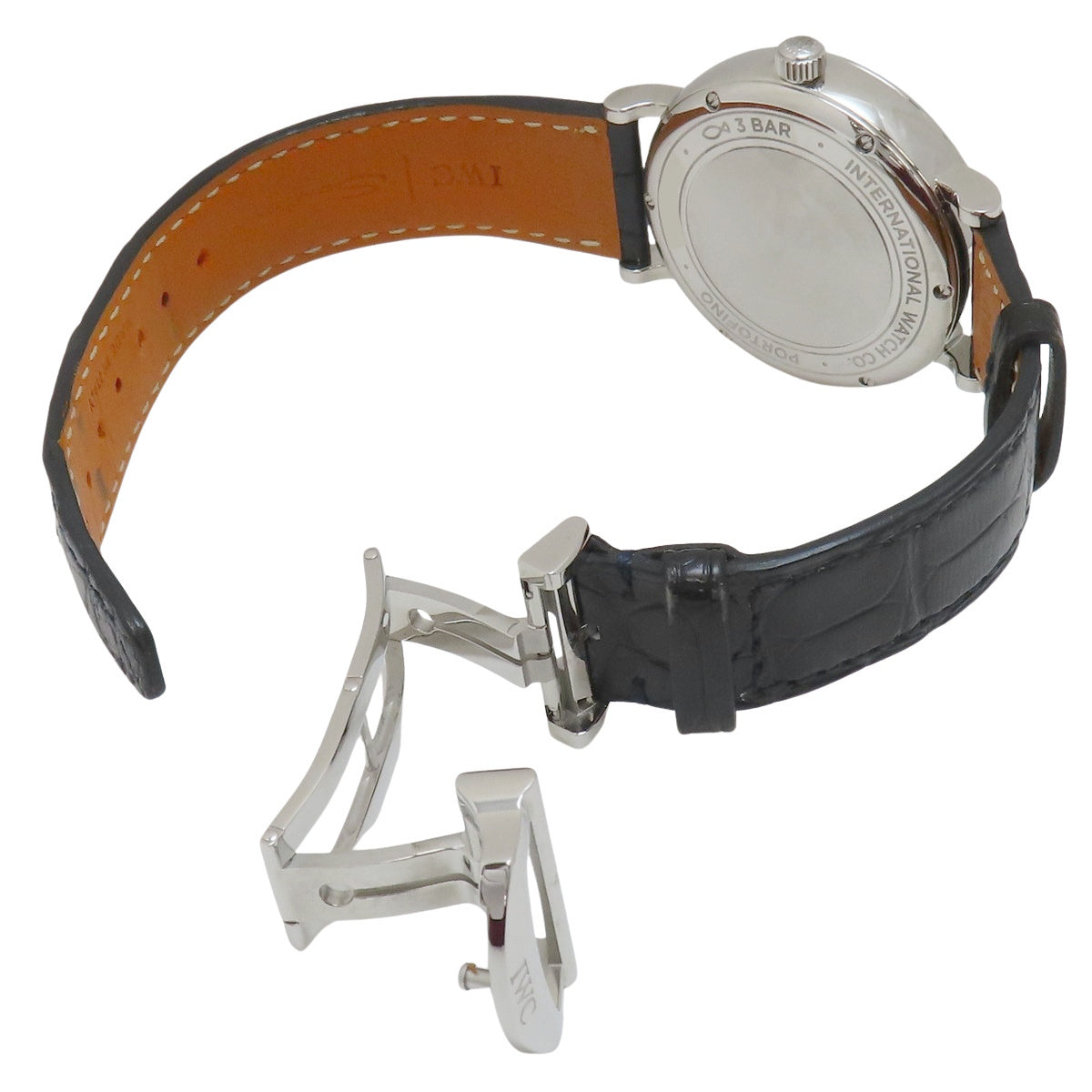 Portofino 中号日夜显示表圈镶钻 IW459101 不锈钢/皮革表带 白色表壳 表盘 12点镶钻刻度 自动男士腕表