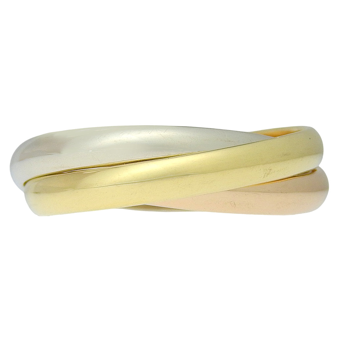 三位一体戒指小号款,采用黄金、玫瑰金和白金(18K)制成