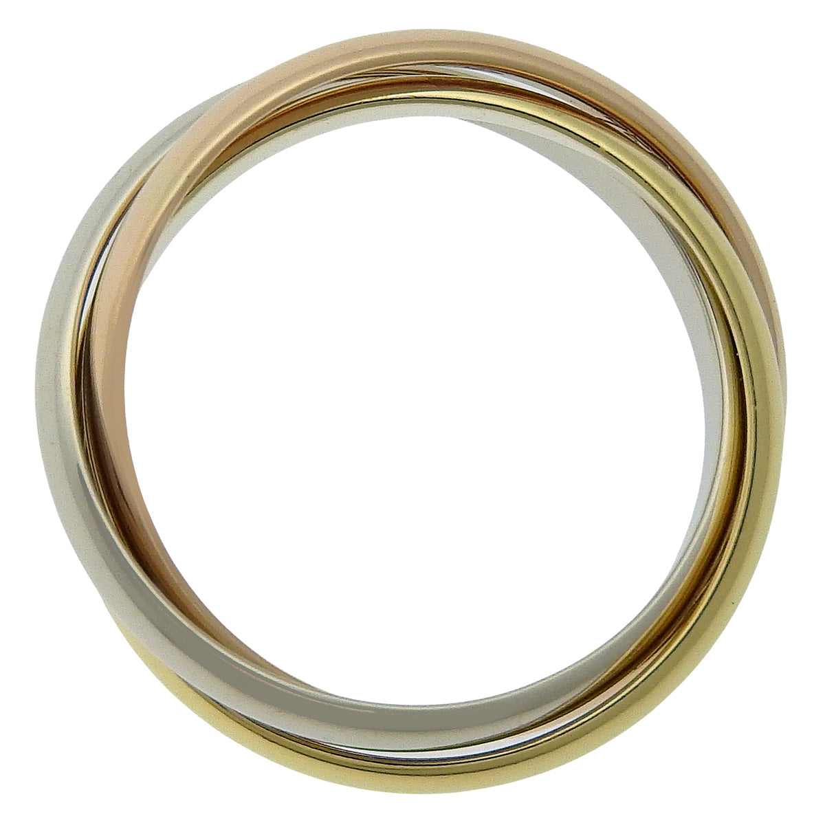 三位一体戒指小号款,采用黄金、玫瑰金和白金(18K)制成