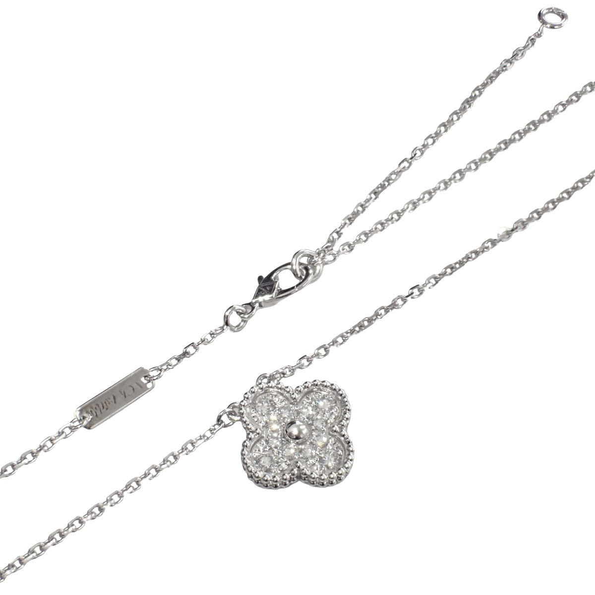 Vintage Alhambra Pendant, Diamond, White Gold (K18WG), Pave Setting