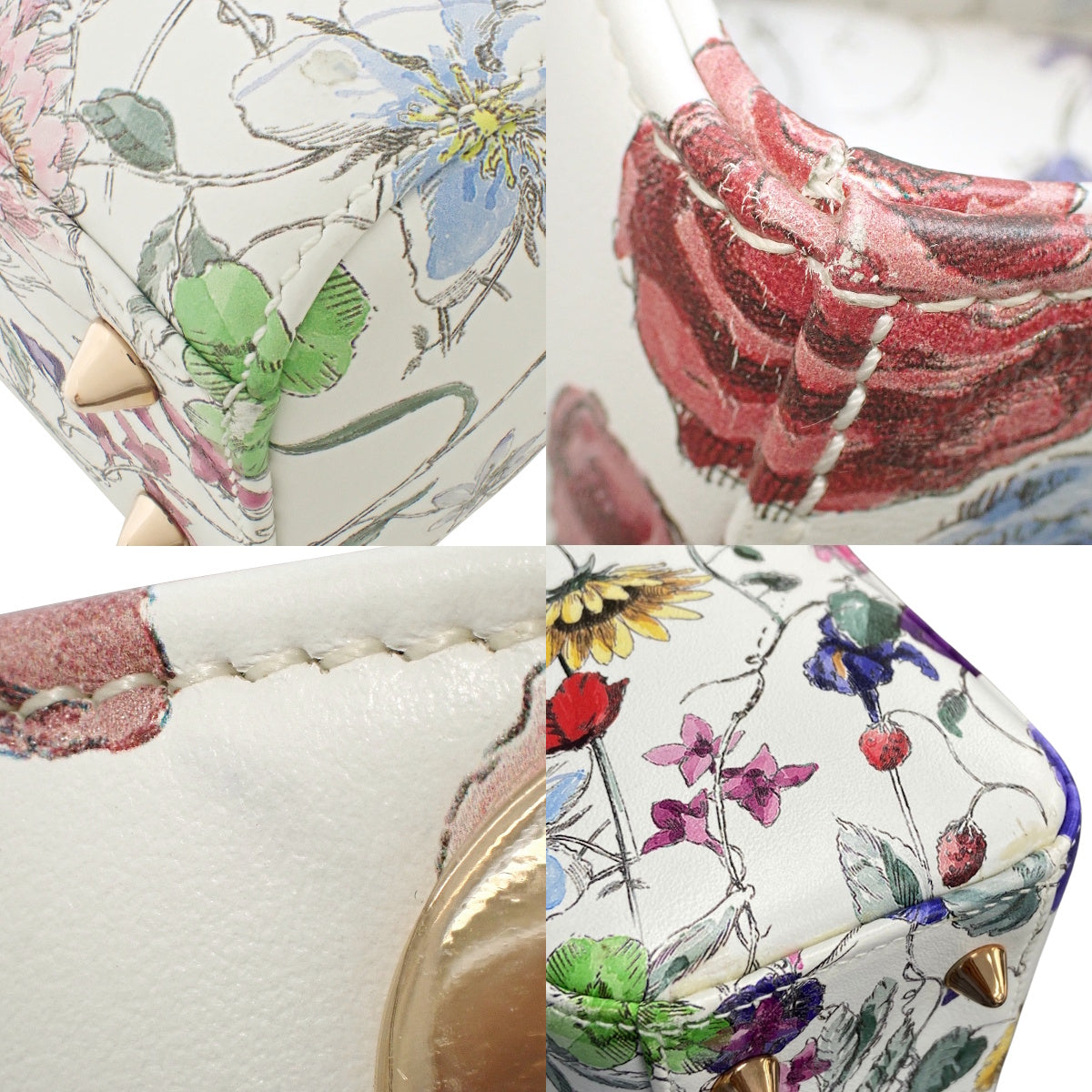 Lady Dior Small Leather Bag, White, Multicolor