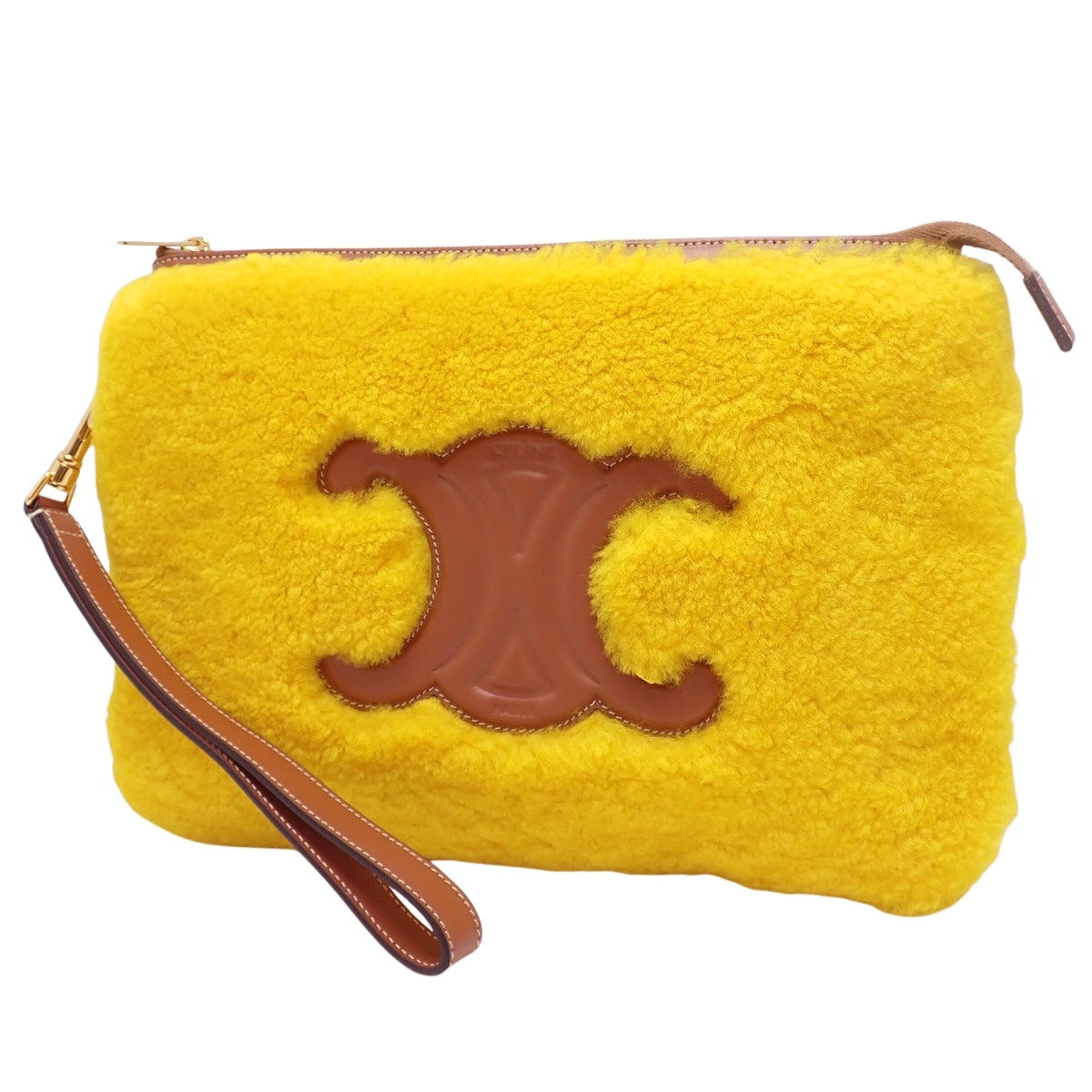 Triomphe Mouton 手拿包,光滑皮革,黄色和棕色