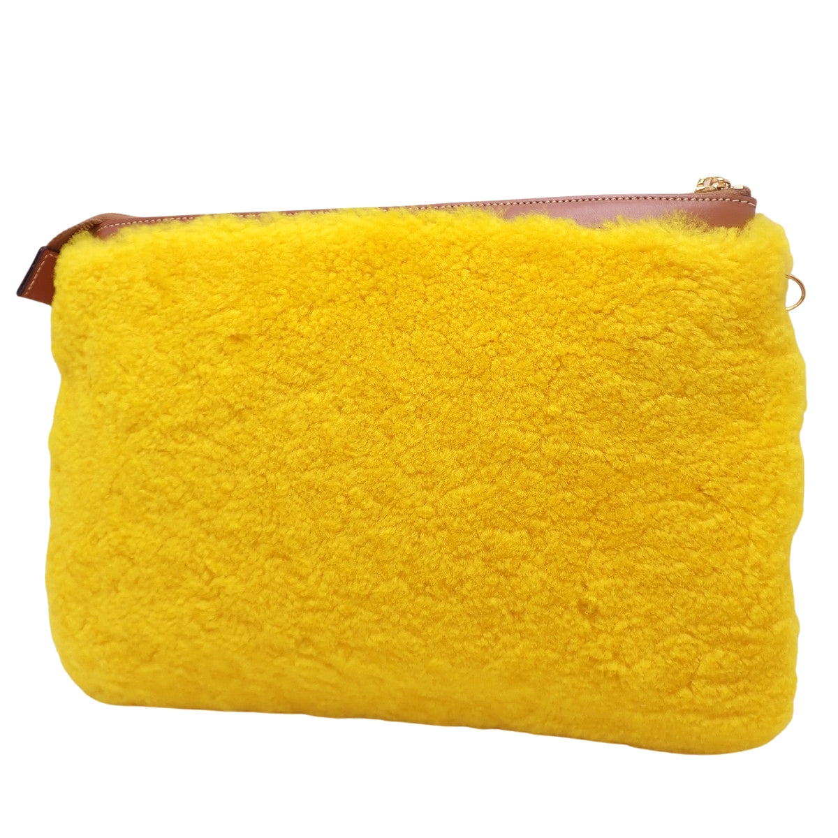 Triomphe Mouton Clutch, Smooth Leather, Yellow Brown