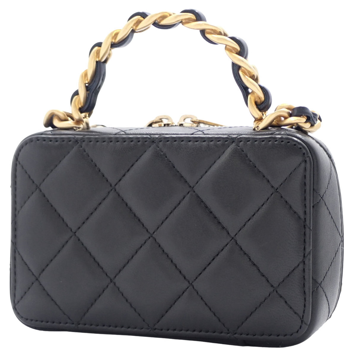 Matelasse Coco Mark Top Handle Chain Shoulder Bag, Lambskin, Black, AS3319
