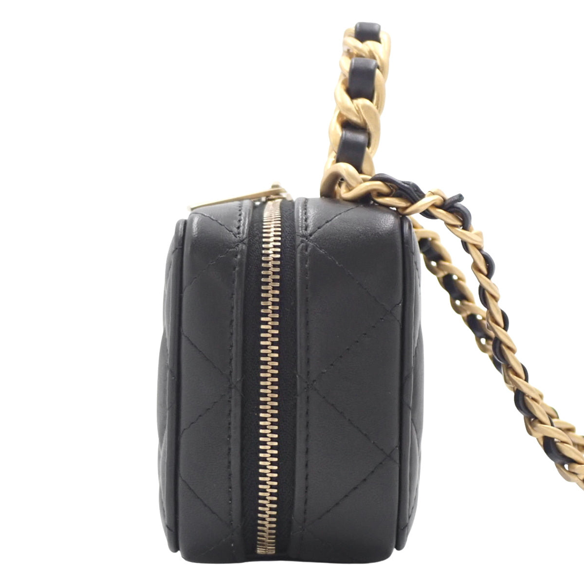 Matelasse Coco Mark Top Handle Chain Shoulder Bag, Lambskin, Black, AS3319