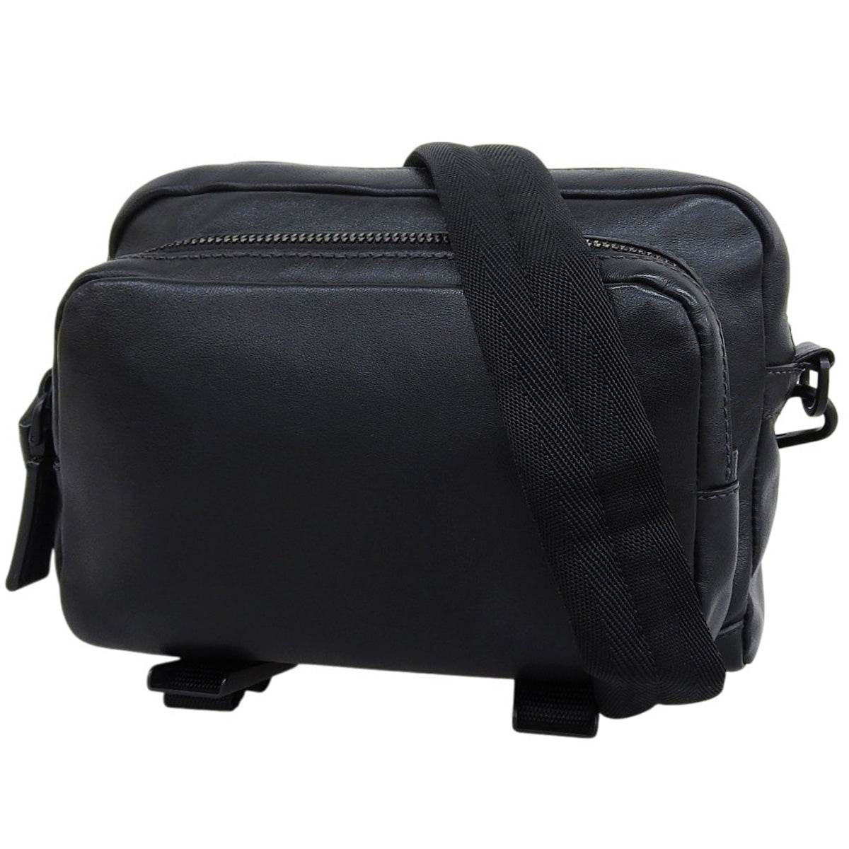 黑色小牛皮Logo铭牌单肩包 2VH043