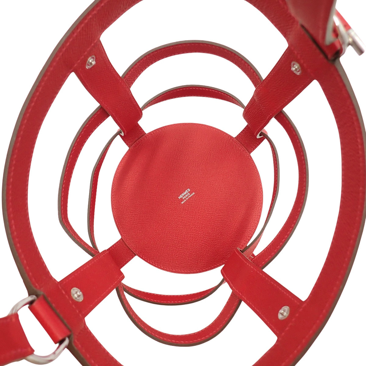 Muzardine, Epsom calfskin, silk lining, palladium hardware, Rouge Caisse (red), silver hardware, X stamp.