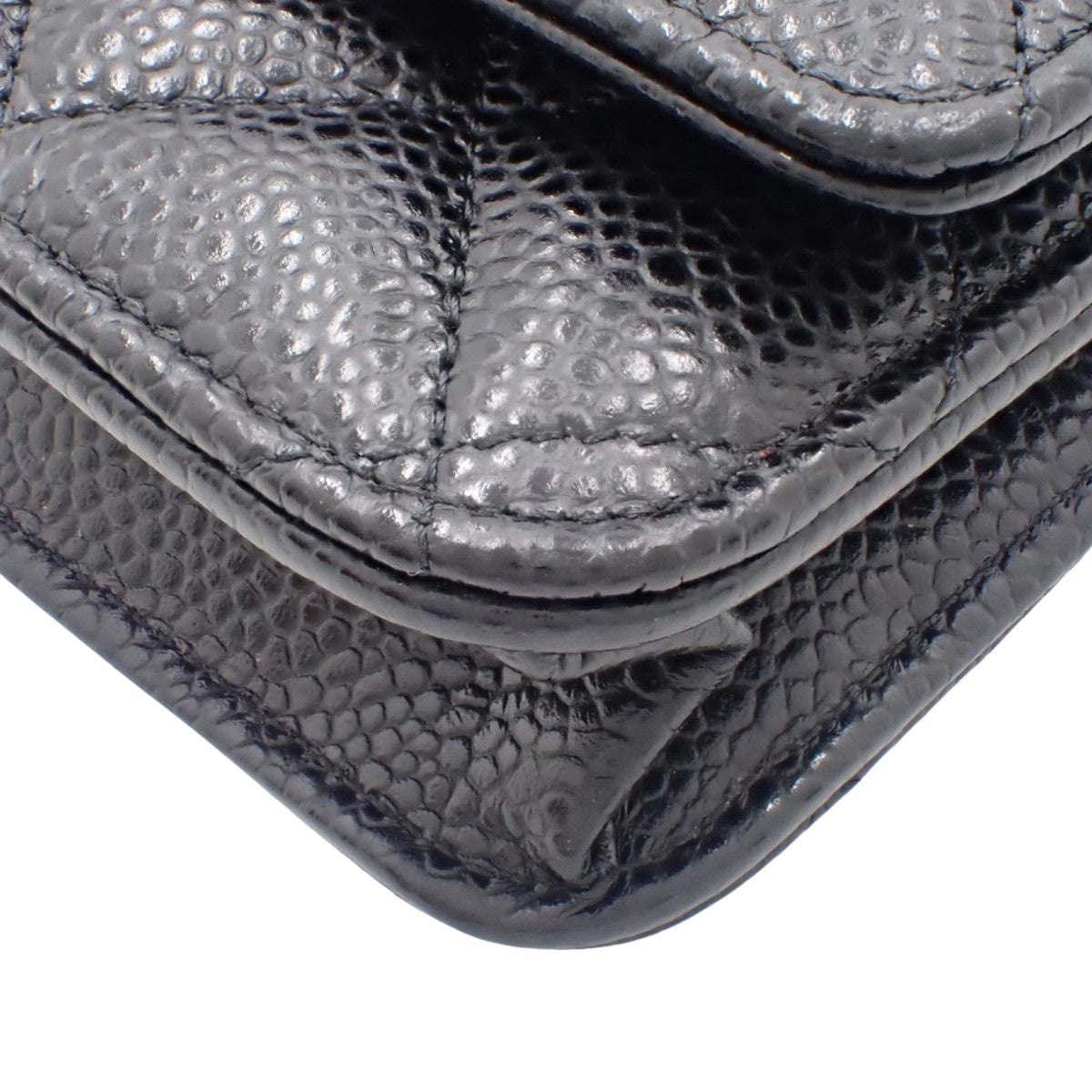 香奈儿经典款链条钱包,鱼子酱纹皮革,黑色,AP0250