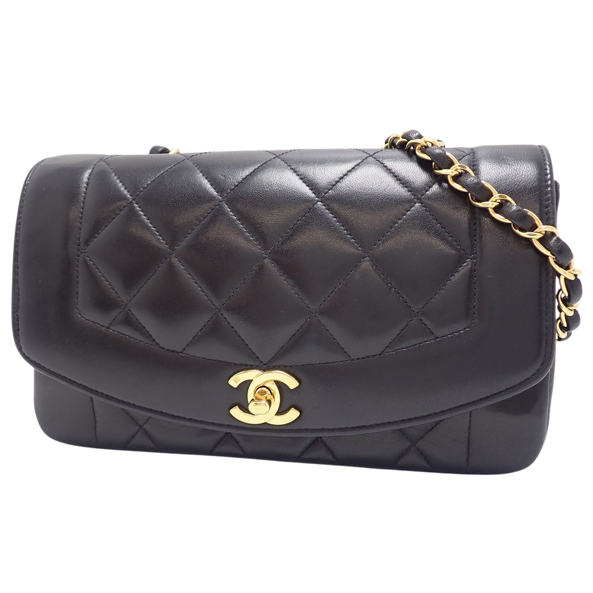 Matelasse Diana 22 Chain Shoulder Bag, Lambskin, Black