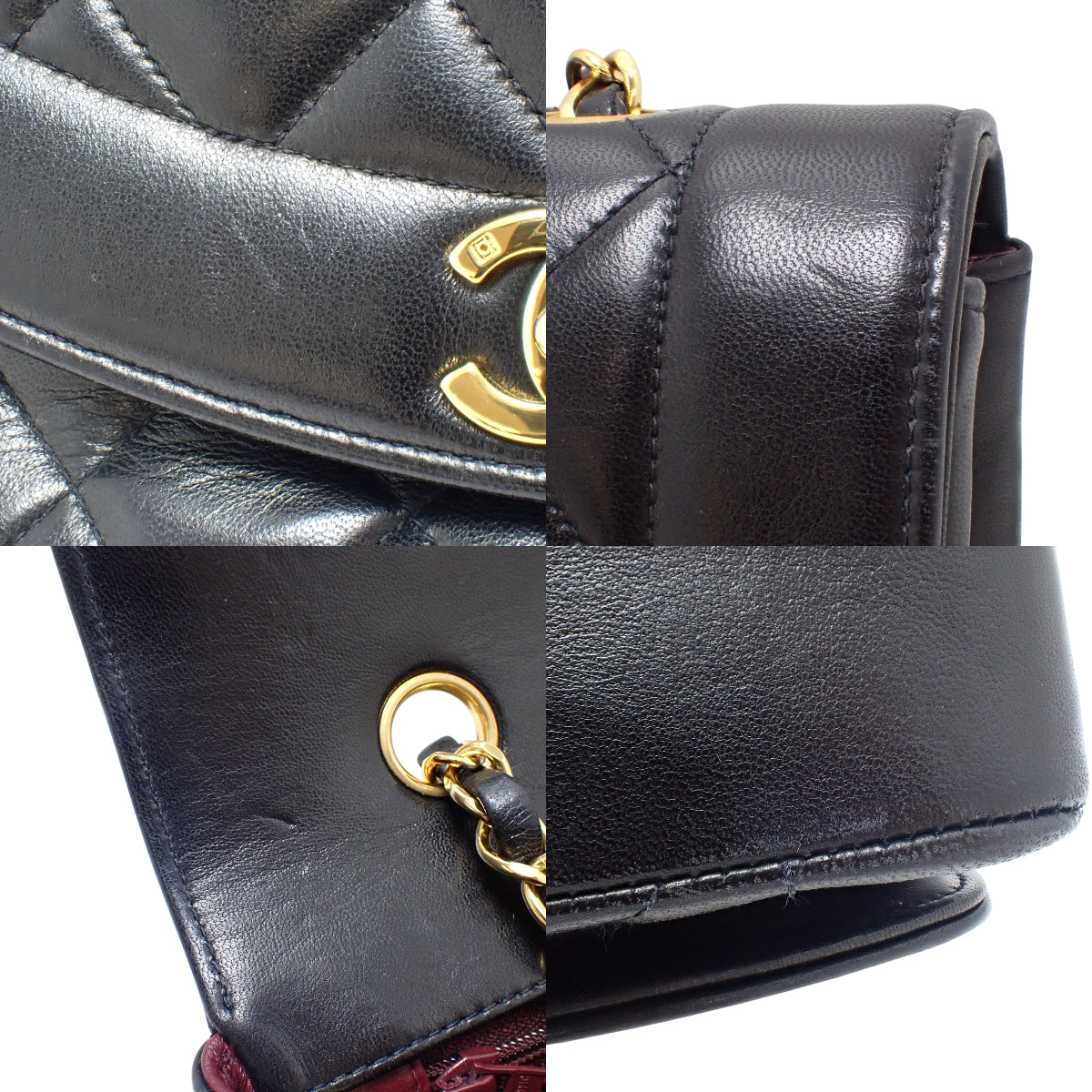 Matelasse Diana 22 Chain Shoulder Bag, Lambskin, Black