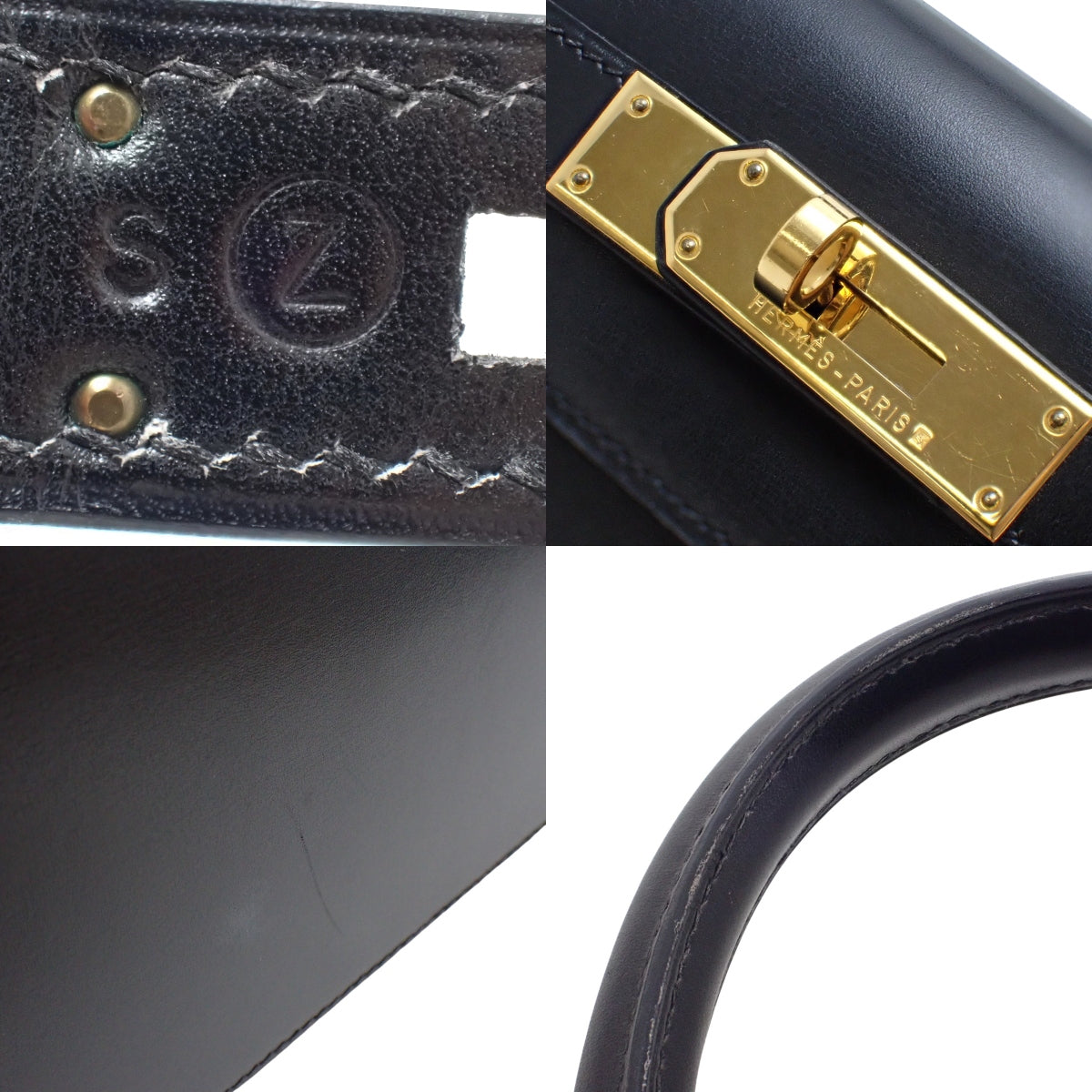 Kelly 28 (Exterior Stitched) Box Calfskin, Black, Gold Hardware, 〇Z Stamp