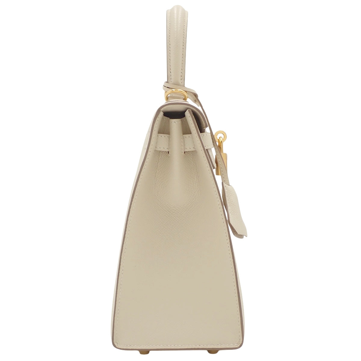 Kelly 25 (Exterior Stitched) Epsom Calfskin Leather, Cream, Gold Hardware, Y Stamp