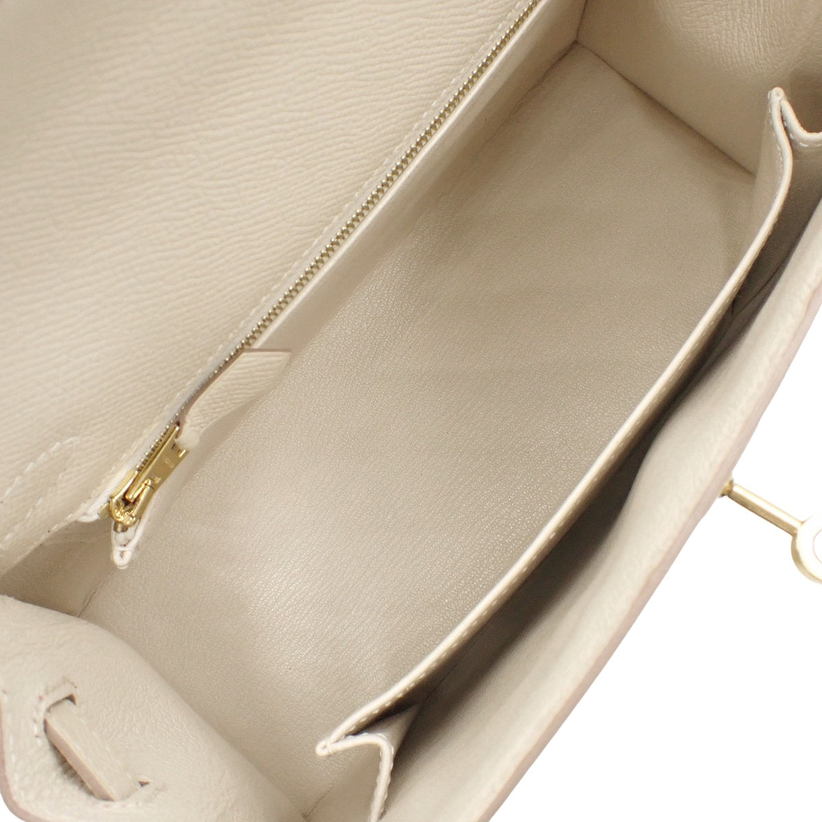 Kelly 25 (Exterior Stitched) Epsom Calfskin Leather, Cream, Gold Hardware, Y Stamp