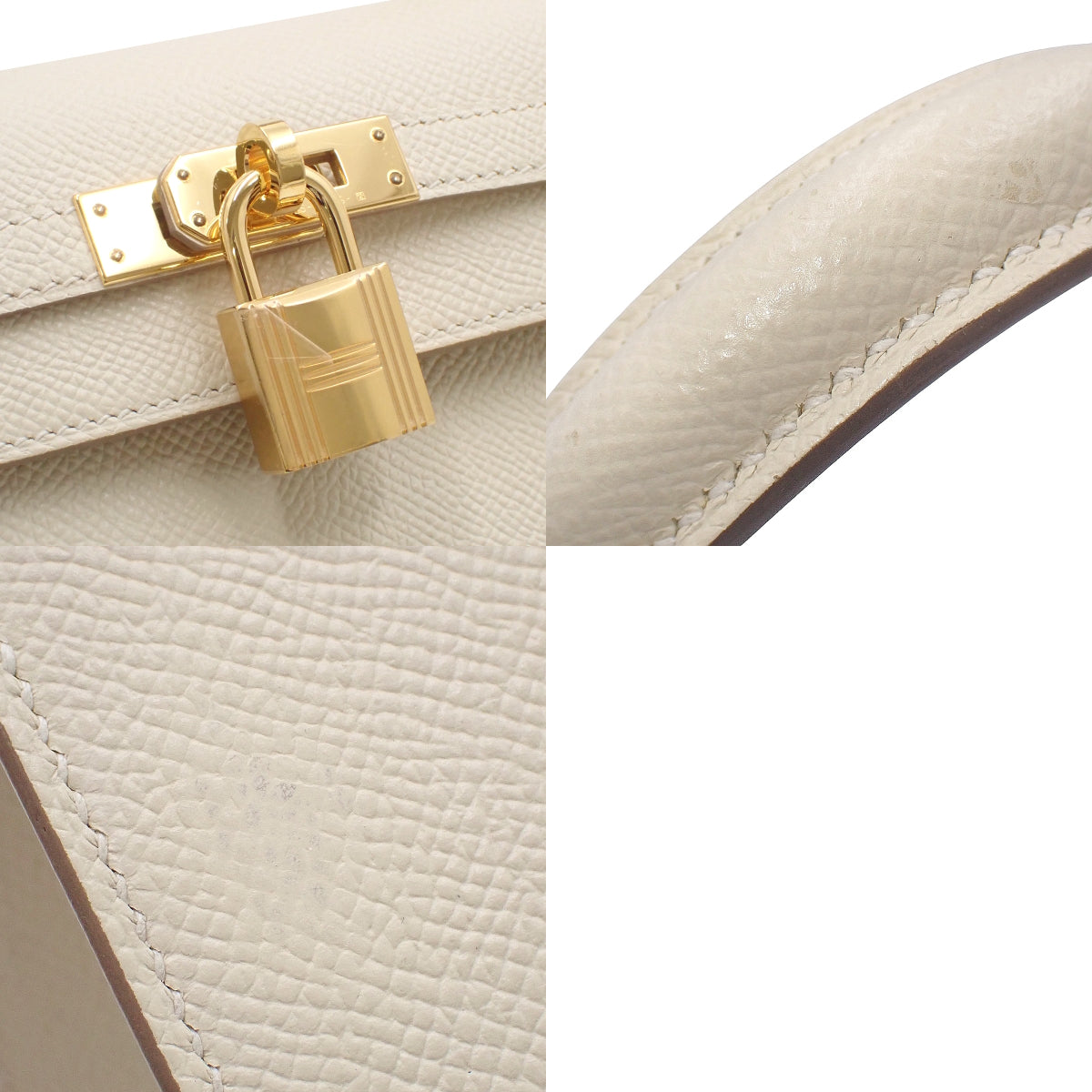 Kelly 25 (Exterior Stitched) Epsom Calfskin Leather, Cream, Gold Hardware, Y Stamp