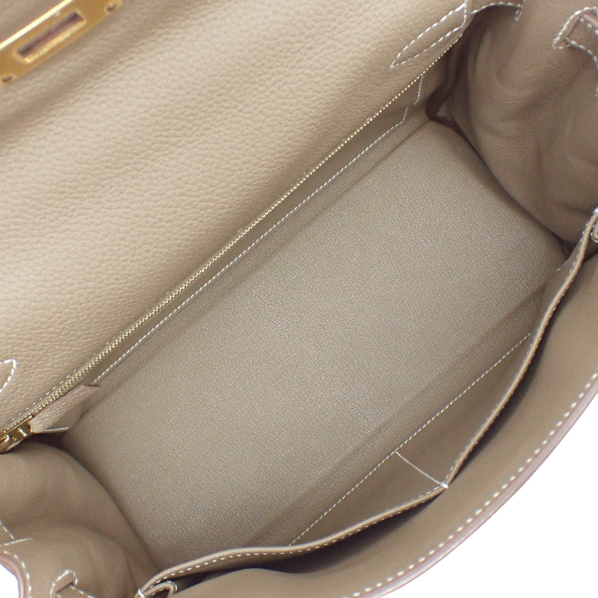Kelly 28 (inner-stitched) Togo leather, Etoupe/Etoupe color, gold hardware, B stamp.
