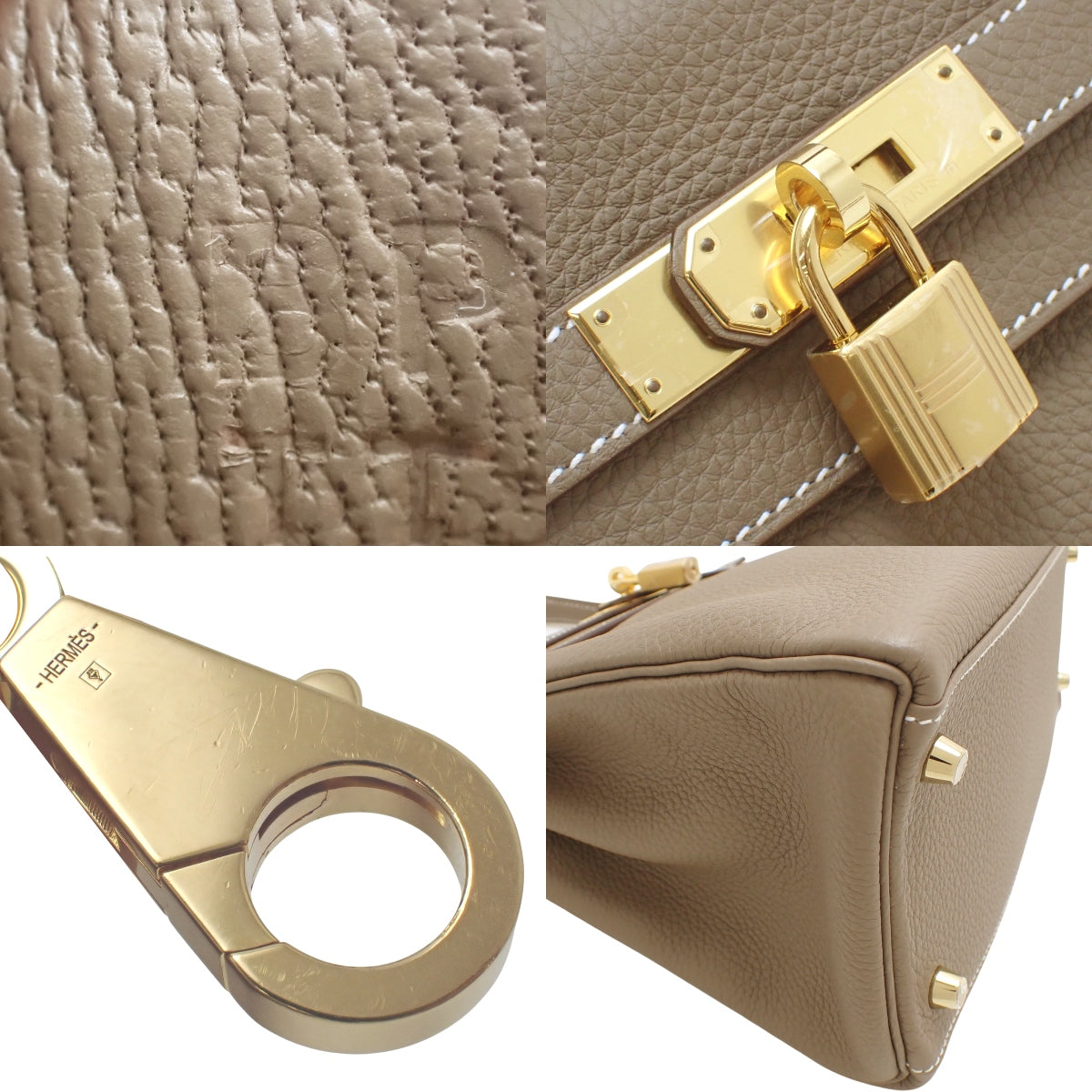 Kelly 28 (inner-stitched) Togo leather, Etoupe/Etoupe color, gold hardware, B stamp.