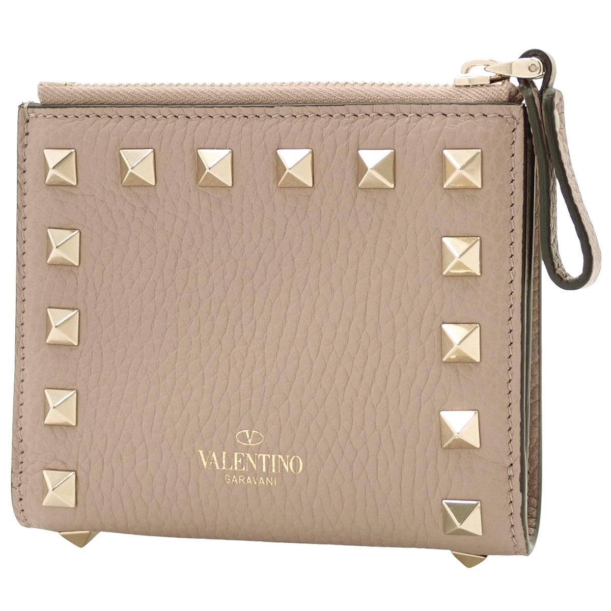 粉米色皮革铆钉对折钱包 (6W2P0W06VSH)