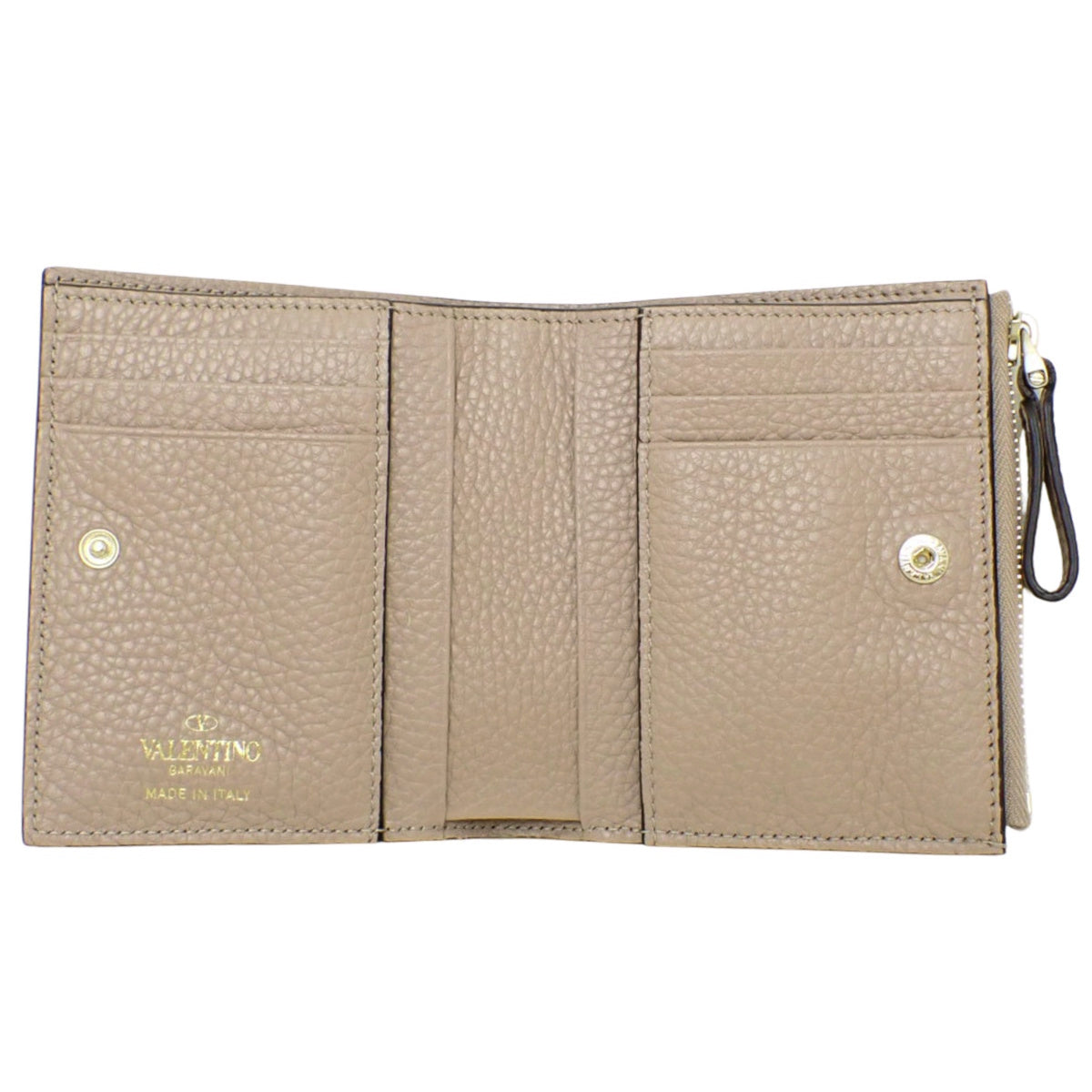 粉米色皮革铆钉对折钱包 (6W2P0W06VSH)