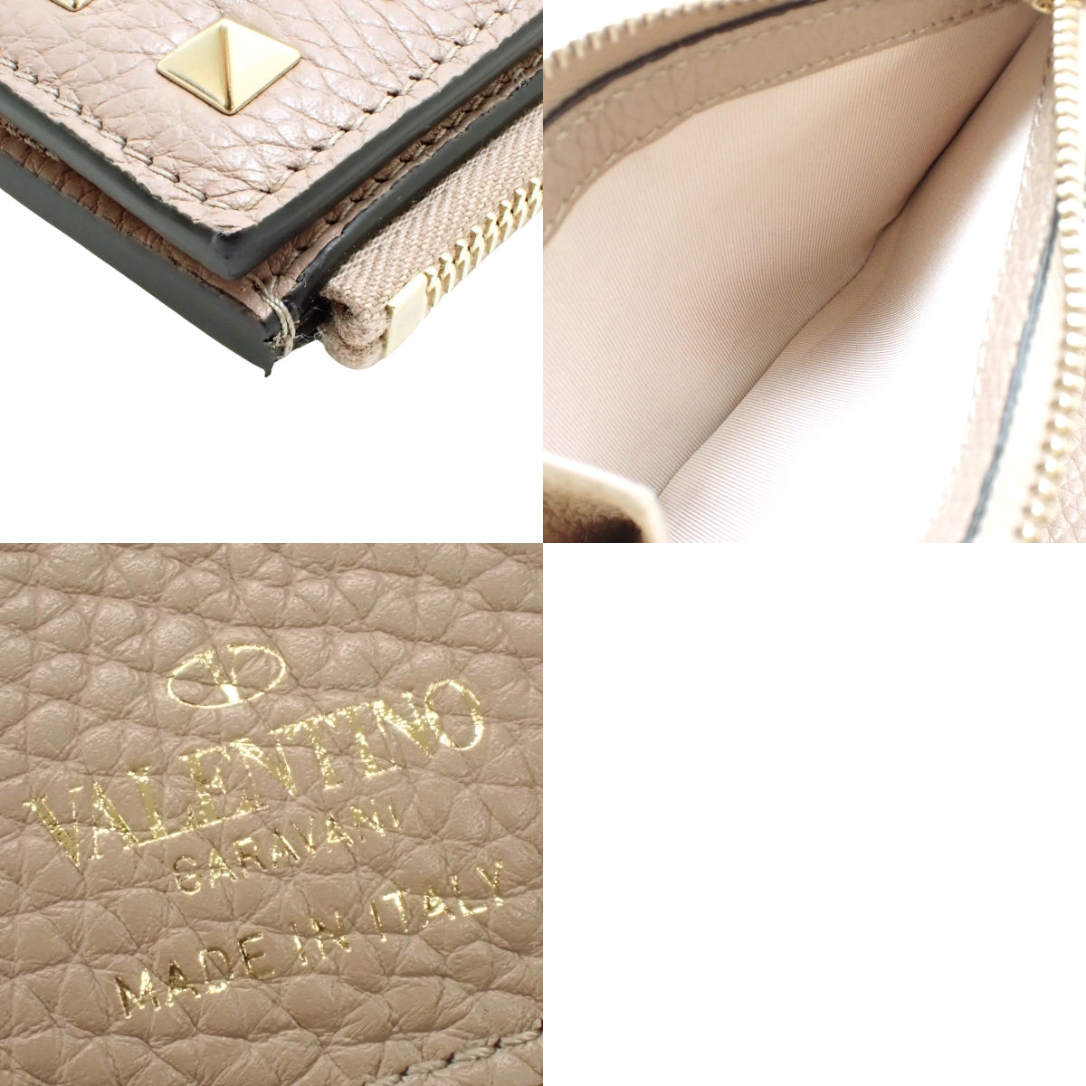 粉米色皮革铆钉对折钱包 (6W2P0W06VSH)