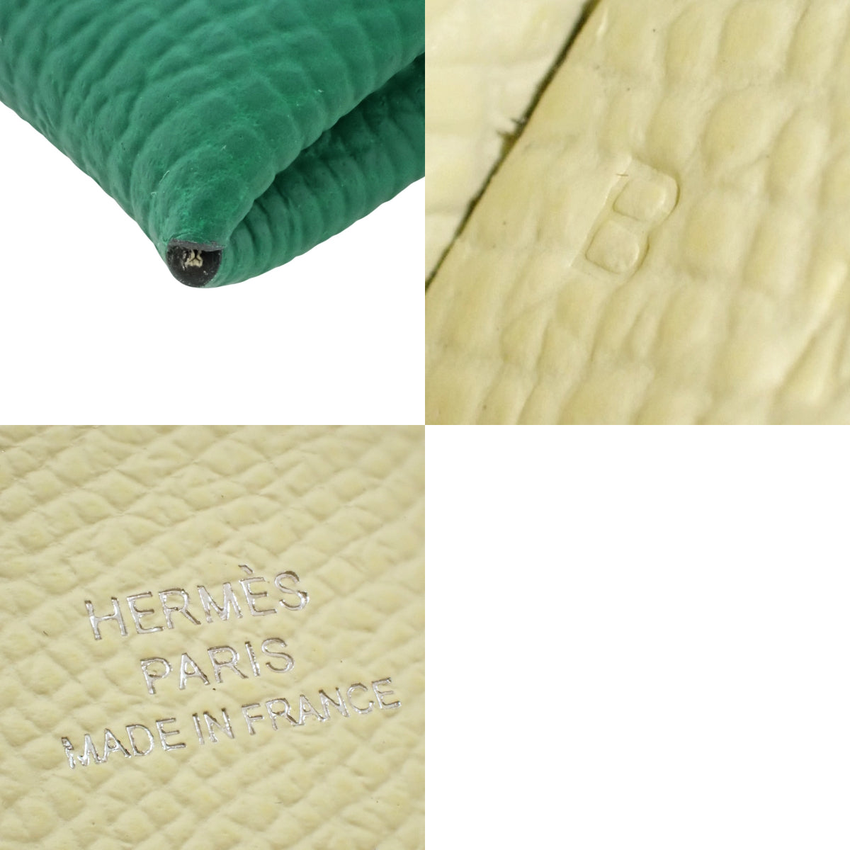 Calvi, Epsom calfskin, palladium hardware, Vert Vertigo/Jaune Milton, silver hardware, B stamp.