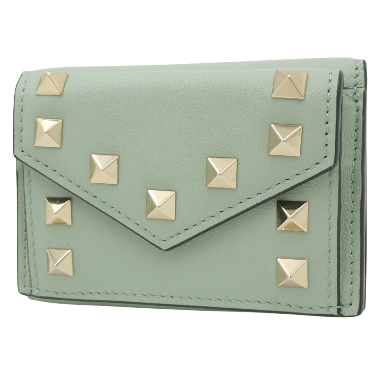 Studded Tri-Fold Wallet, Leather, Green, 3W2P0Q47BOL