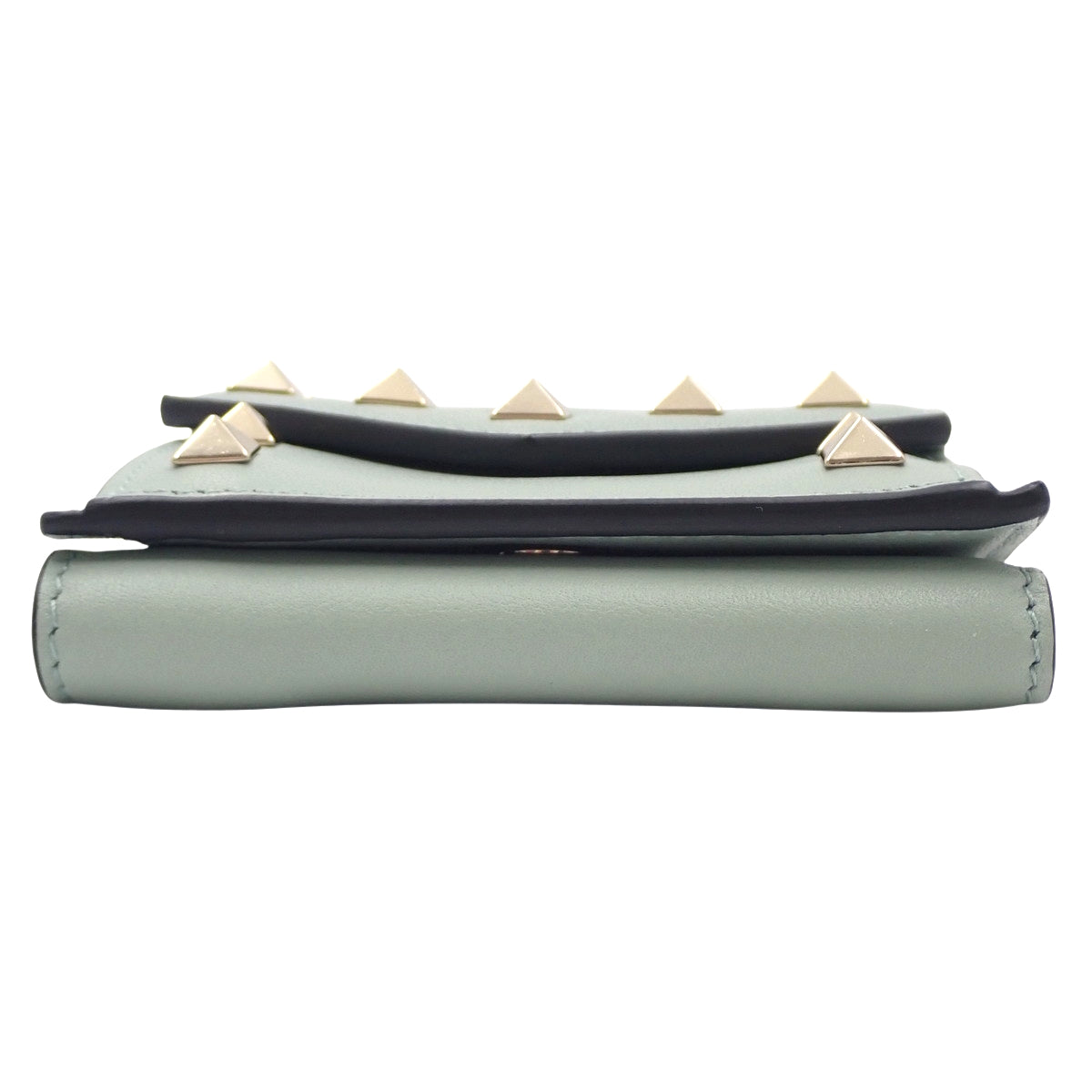 Studded Tri-Fold Wallet, Leather, Green, 3W2P0Q47BOL