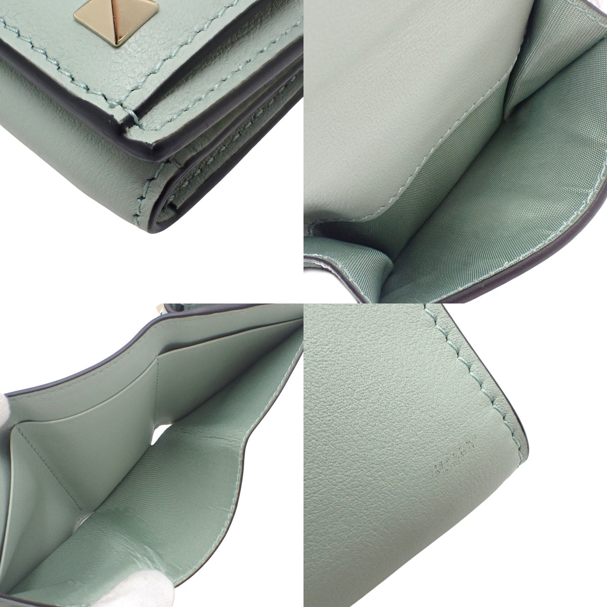 Studded Tri-Fold Wallet, Leather, Green, 3W2P0Q47BOL